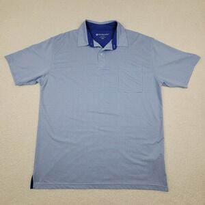 Weekender Short Sleeve Pocket‎ Polo Shirt Mens Large L Blue White Gingham Plaid